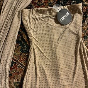 BABYBOO Beige Rhinestone Dress